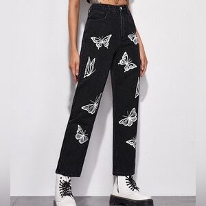 Shein Women’s High Waisted Butterfly Print Mom Jeans Size L